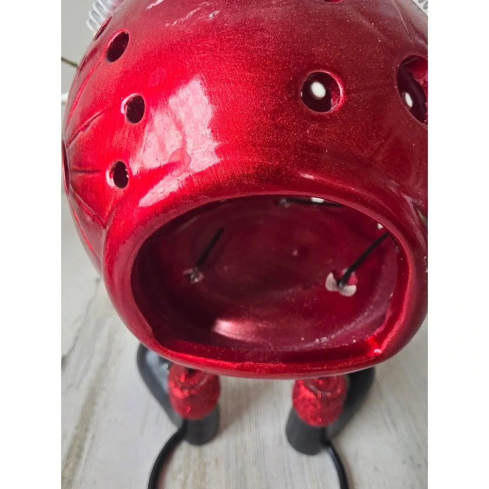 Vintage Pier 1 metal Santa candle holder bobblehead‎ glitter ornaments Xmas